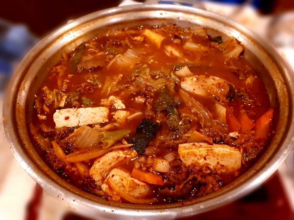 Bulnak Jeongol is a seasoned hot pot stew with octopus, beef, other kinds of seafood, and vegetables