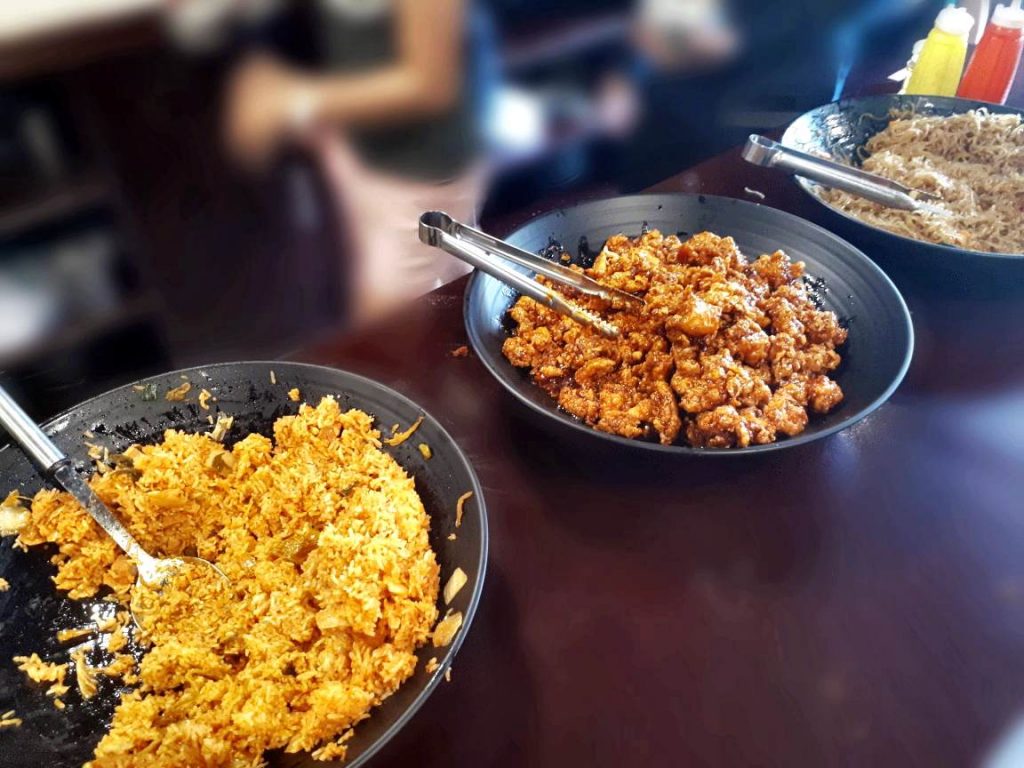 Kimchi Fried Rice, Chicken Dish and Noodle in a Korean buffet restaurant called Barangay Seoul