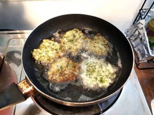 Frying the Cauliflower Fritters