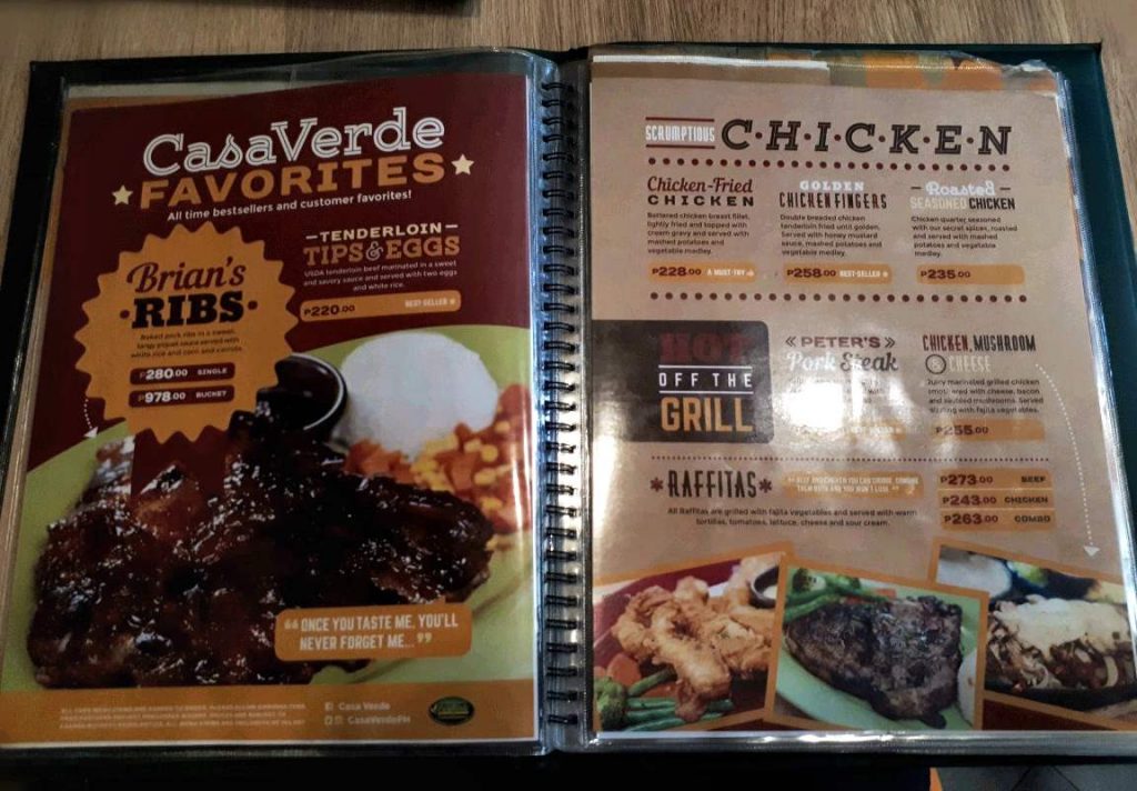 Food Menu in Casa Verde Cebu