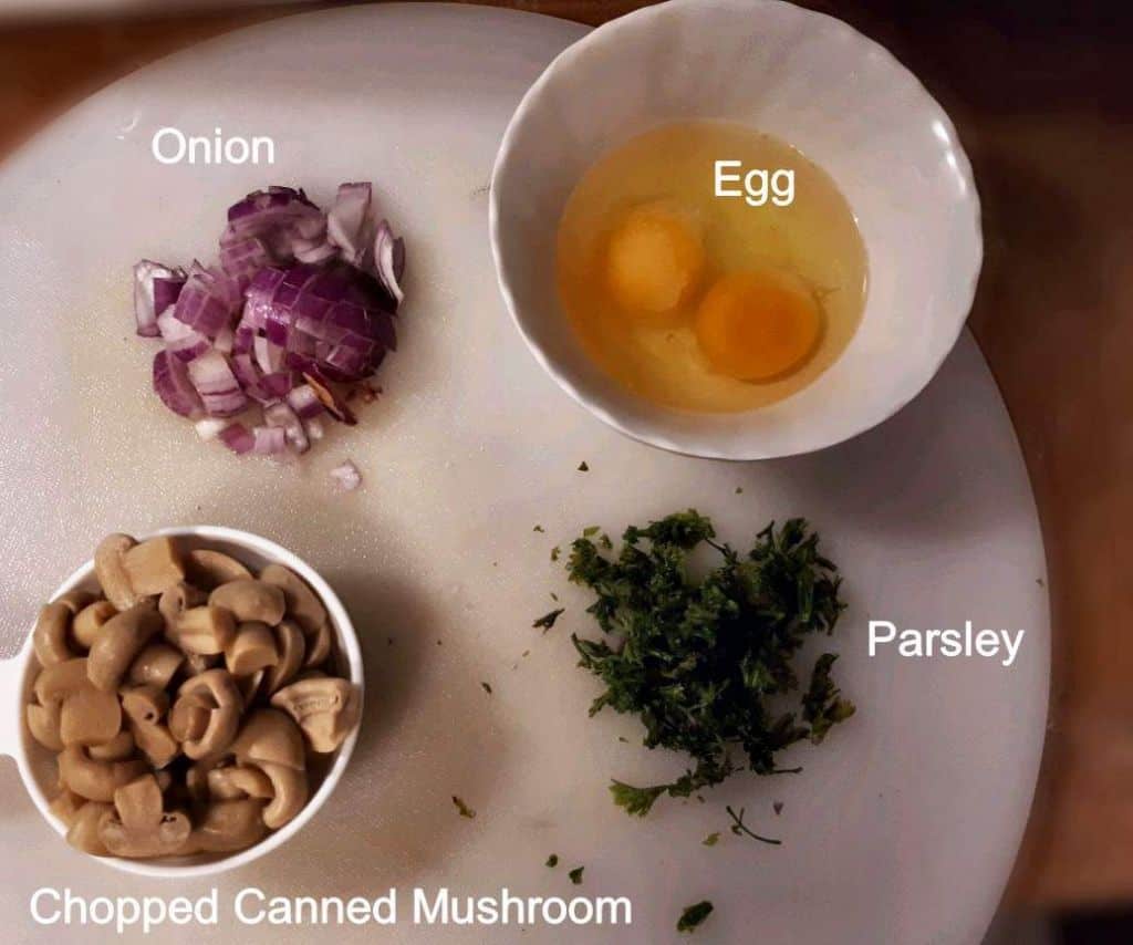 Ingredients of Scrambled eggs with mushroom
