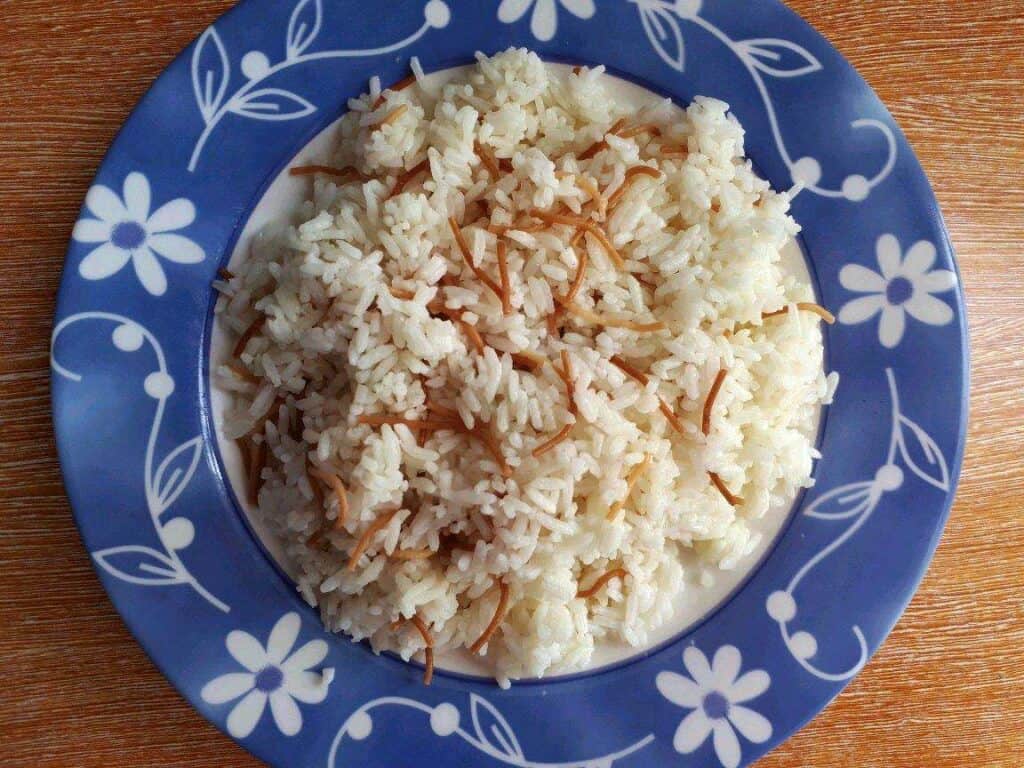 Lebanese Vermicelli Rice with long grain white rice and vermicelli noodle in a plate