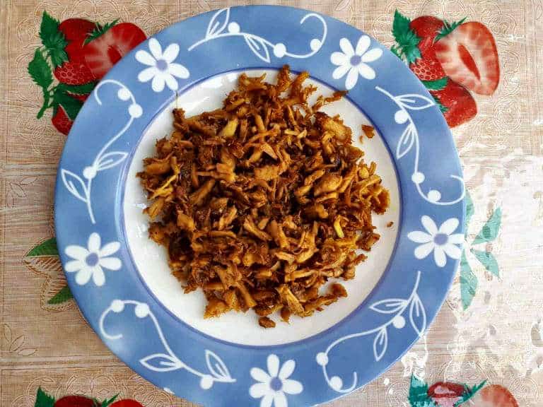 Shredded chicken called kagikit serve in a plate for pastil recipe