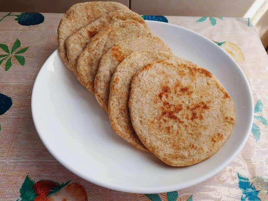 An Arabic Kuboos bread using whole wheat dough serve in a plate