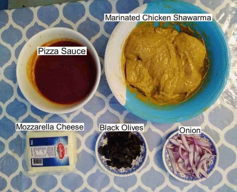 Recipe ingredients of Chicken Shawarma Pizza