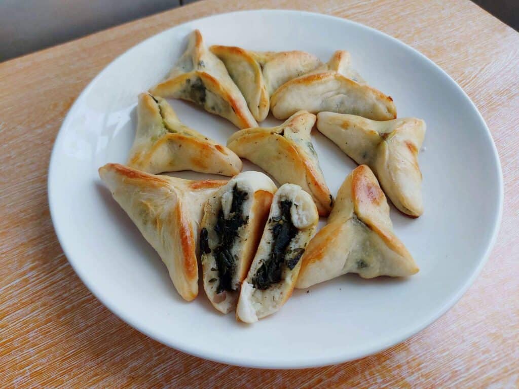 Baked Lebanese Spinach Pies called Spinach Fatayer  